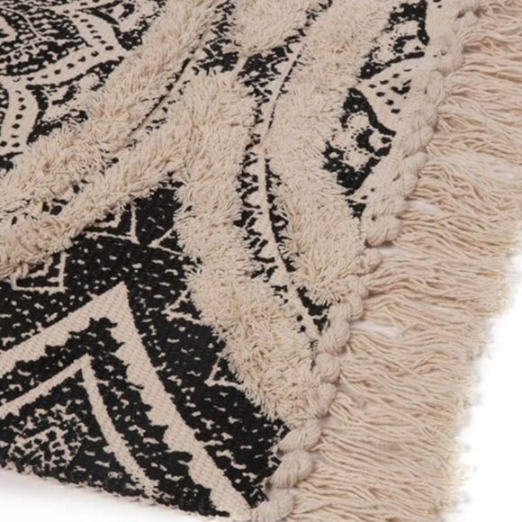 MANDALA DESIGN HAND WOVEN ACCENT RUNNER RUG WITH FRINGE TASSELS - Picture 2 of 7